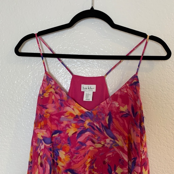 Nicole Miller Floral Charmeuse Satin Slip Maxi Dress Pink XL Artsy Watercolor - Picture 3 of 13